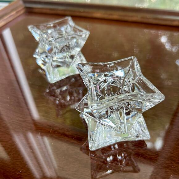 Vintage Michael C. Fina Crystal Star Candle Holders Geometric Design - Picture 8 of 12